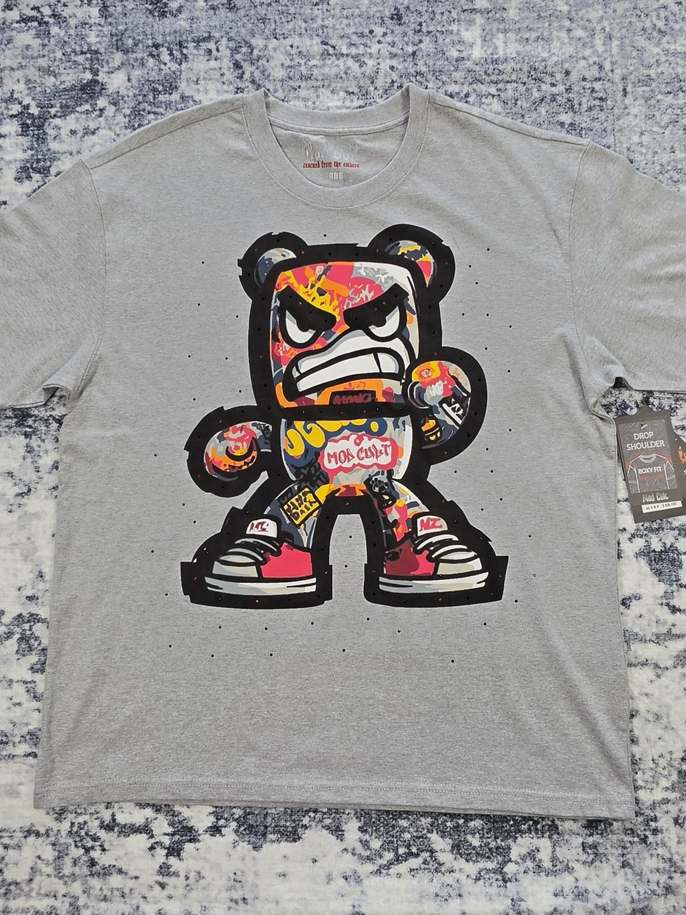 Modern Culture Angry Bear Graphic Tee Heather Gray Boxy Fit Streetwear Shirt NWT